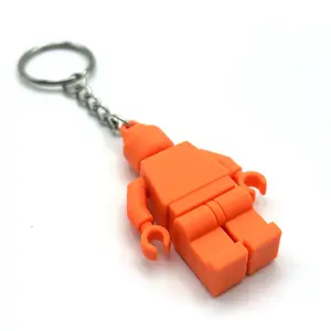 Ready To Ship Creative Building Block Toy Keychains Blank Solid Color Doll Keychain PVC Mini Character Robot Figure Key Chain