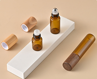 Flacons Roll-on en Verre Vides Portables de 3ml, 5ml, 10ml, Ambrés ou Transparents, avec Bouchon en Bois et Bille Métallique pour Parfum et Huiles Essentielles