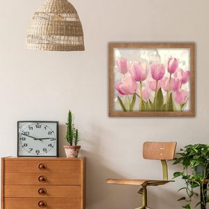 Set di Dipinti a Olio Stampati, Motivo Tulipani Rosa, Fiori Dipinti ad Acrilico, Decorazione per Camera da Letto, Quadro Decorativo per Casa - Product Image 1