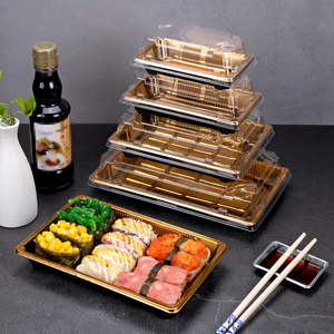 Boîte d'emballage <span class=keywords><strong>alimentaire</strong></span> pour sushis à emporter, personnalisée et imprimée, plateau à sushis en <span class=keywords><strong>plastique</strong></span> jetable avec couvercle transparent anti-buée - Product Image 2