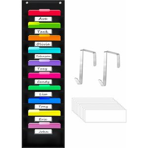 Organization Pocket Chart 10 Pockets Hanging Wall <b>File</b> Organizer With 2 Metal <b>Hangers</b> For Office Home Use - Product Image 1
