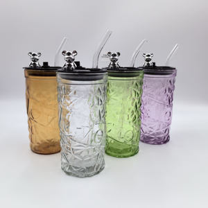Nueva Taza de Agua de Vidrio KZR con Diseño de Oso Adorable de 350 ml, Tazas Modernas de Alta Calidad para Beber Café con Tapas Bonitas y Pajita - Product Image 1
