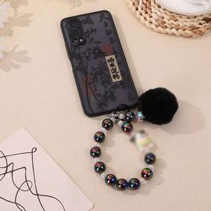 Porte-clés coloré perlé avec pompon moelleux, pendentif poupée de dessin animé, décoration de sac à main, cadeau pour filles - Product Image 3