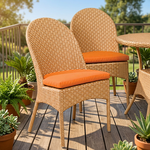 Chaise de jardin en bois de style rustique avec coussin orange, pieds coniques durables, mobilier d'extérieur pour villa et salle à manger - Product Image 4