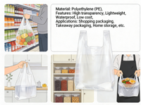 Sacs de courses jetables en PE de marque HuaLong à prix abordable, impression en héliogravure, épaisseur 0,1 mm, 20x30 cm, pour supermarchés et aliments