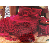 Parure de lit florale patchwork faite main, style victorien rétro glamour - Linge de lit en satin soyeux et tulle à volants, textiles de maison de luxe