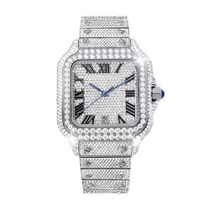 Reloj con Cristal de Zafiro, Cristal de Hielo VVS, Moissanita, Acero Inoxidable, Movimiento de Cuarzo ETA, Esfera Cuadrada de 38 mm, Resistente al Agua hasta 10 Bares - Product Image 1