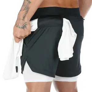 Sport Shorts Jogging Gym Fitness Training Polyester Sports Workout Men's Shorts With Zipper Pocket Men 2 in 1 Running Shorts