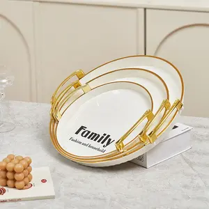 Luxury Gold Pattern Plastic Cream Charger Fruit Tray Dinner Underplates for Wedding Restaurant Party Dinnerware Set