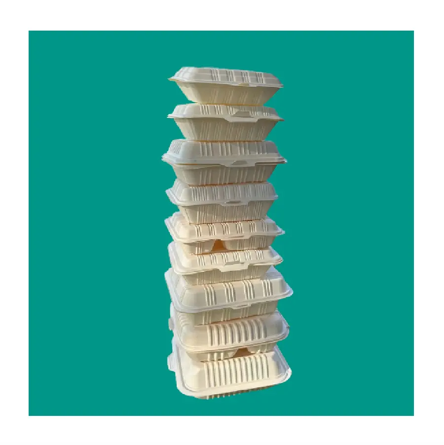 Biodegradável 6.7*4.7 Polegada Branco Clamshell Embalagem Recipiente Cornstarch Takeaway Food Lunch Box Para Restaurante