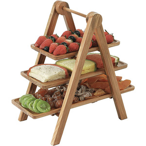 Bandeja de servir de madera maciza Xuyuan de 3 niveles, rectangular, sin acabado, estilo rústico, para exhibir alimentos - Product Image 5