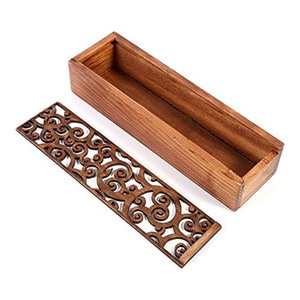 Wooden Hollowed Out <b>Pen</b> <b>Box</b> With Pull Out Lid Jewelry Packaging Gift <b>Box</b> For Bracelet Necklace Hairpin Solid Wood Case - Product Image 4
