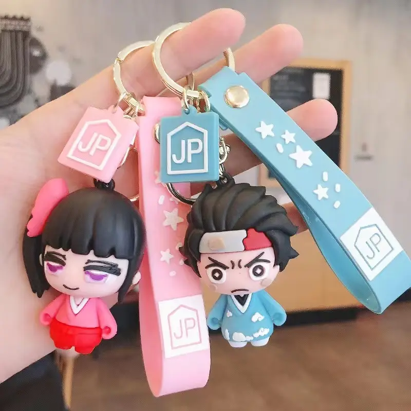 Harga pabrik gantungan kunci lembut desain anime gantungan kunci silikon 3D pvc dengan gelang