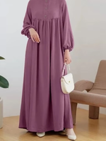 Robe longue plissée à taille haute pour femme, style abaya musulmane, décontractée, blanche, avec manches bouffantes