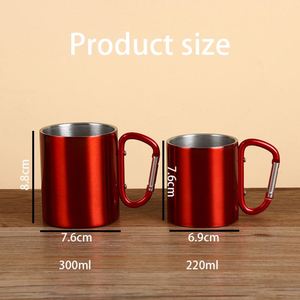 แก้วกาแฟแบบพกพาสำหรับตั้งแคมป์กลางแจ้ง ขนาด 220 มล. 300 มล. ขายส่ง แก้วสแตนเลสสองชั้น พร้อมหูจับคาราไบเนอร์ รับทำของขวัญส่งเสริมการขาย - Product Image 2