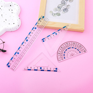 ชุดไม้บรรทัดพลาสติกใสแบบปรับแต่งได้ 4 ชิ้น ขนาด 8.8x24 ซม. ราคาโรงงาน MOQ ต่ำ อุปกรณ์เรขาคณิตคณิตศาสตร์ เครื่องเขียนเว็บโซเชียล - Product Image 6