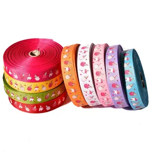 Custom Colorful Polyester 5/8 Inch Zigzag Heat Transfer Satin Ribbon Rainbow Grosgrain Ribbon Roll Fabric For Gift Wrapping