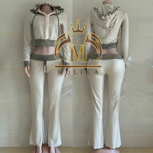 여성용 투피스 세트 크롭 후드 스웨트 자켓 롱 팬츠 2피스 세트 캐주얼 투피스 조거 후드 세트 여성 의류 2025 - Product Image 2