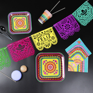Juego de Vajilla Desechable de Papel con Diseño Retro Mexicano Personalizado DAMAI para 8 Personas, Artículos para Fiestas - Product Image 1