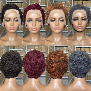 Perruque courte en cheveux humains vierges, coupe pixie, vague d'eau bouclée, couleur naturelle, densité 180%, perruque à dentelle frontale 13x1, 6 pouces - Product Image 4