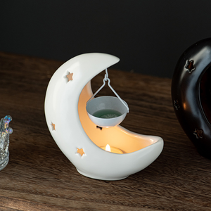 Diffuseur d'encens en céramique étoile et lune, brûleur <span class=keywords><strong>de</strong></span> cire fondante, diffuseur d'huiles essentielles suspendu, style arabe, décoration <span class=keywords><strong>de</strong></span> bureau, cadeau, vente en gros - Product Image 2
