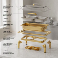 Chauffe-Plats de Luxe Rond Doré 9L pour Hôtels, Plats de Présentation en Acier Inoxydable pour Buffets et Traiteurs