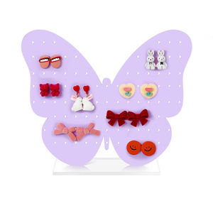 Haute qualité violet papillon en forme acrylique boucles d'oreilles affichage panneau perforé boucle d'oreille cerceau support affichage - Product Image 1
