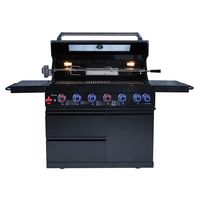 Ensemble de meubles de cuisine BBQ extérieurs sur mesure avec barbecue intégré, éclairage LED chaud et rangement résistant aux intempéries pour patio de luxe