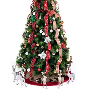 모조리 크리스마스 트리 블랙 화이트 리본-2 인치 빨간색과 검은 색 격자 무늬 흑백 격자 무늬 삼 베 크리스마스 리본 와이어 가장자리 삼 베 리본