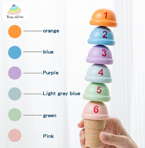 Seau d'apprentissage multifonctionnel créatif en bois de hêtre pour enfants en bas âge et préscolaires, idéal pour le jeu et l'éveil à l'artisanat (thème crème glacée) - Product Image 4