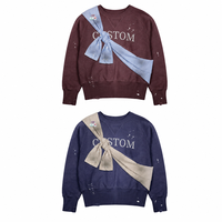 Sweat-shirt à col rond pour homme avec logo personnalisé, effet délavé, patchwork, faux col, fabrication OEM ODM, streetwear, haut à manches courtes, vêtements personnalisés