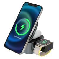 Produits de bureau multifonctionnels 2024 15W Chargeur sans fil 3 en 1 Chargeur sans fil pliable pour téléphone Montre intelligente Écouteur
