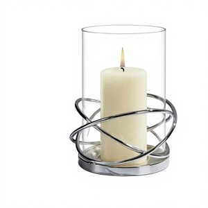 Porte-bougie en métal finition argentée avec verre transparent résistant à la chaleur, décoration d'éclairage pour la maison, les mariages et les événements - Product Image 1