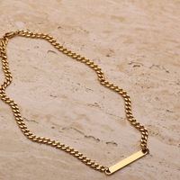 Collier bar en or plaqué 18 carats personnalisé pour femmes, collier chaîne épaisse en acier inoxydable, collier minimaliste tendance, bijoux
