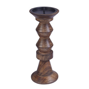 Porte-bougie <span class=keywords><strong>en</strong></span> polyrésine, support de bougie conique de 10 pouces avec effet <span class=keywords><strong>en</strong></span> <span class=keywords><strong>bois</strong></span>, aspect <span class=keywords><strong>tourné</strong></span> pour table - Product Image 2