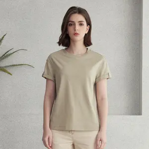 Damenbekleidung Großhandel T-Shirts Damen-T-Shirts gestrickte Weste beste Qualität Kleidung Kurzarm-Pima-Baumwoll-T-Shirts