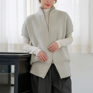 Gilet sans manches 100 % cachemire pour femme, col montant, fermeture éclair, confortable, style minimaliste uni, pour l'automne et toutes les saisons - Product Image 3