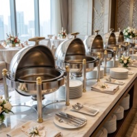 Ensemble de réchauds de luxe à couvercle roulant, chauffe-plats commerciaux en acier inoxydable pour buffet avec supports à combustible, équipement de restauration