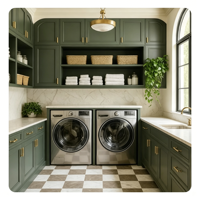 Meubles de buanderie sur mesure de luxe Vermonhouzz avec rangements ouverts et crédence en marbre pour hôtel haut de gamme