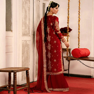Conjunto de Salwar Kameez Rojo Bordado con Microfibra de Algodón Suave, Traje Étnico para Mujer, Graduación, Diwali, Boda, Fiesta, India - Product Image 1