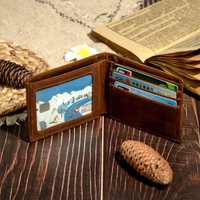 Dompet Lipat Kulit Crazy Horse Anti RFID, Jendela ID, Banyak Slot Kartu, Logo Kustom, Dompet Kulit Sapi Asli untuk Hadiah Pria