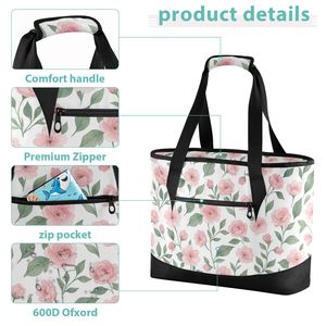Wholesale Custom Logo <b>Lunch</b> <b>Bag</b> for <b>Women</b> with Handles Pink Floral Print Cooler Tote for Work Shopping - Product Image 5