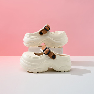 Sabots compensés en EVA pour femme, couleur blanc cassé, semelle épaisse 6 cm, respirants, style Mary Jane, bout fermé, à enfiler - Product Image 3