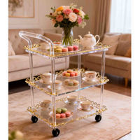 Chariot de service à desserts en acrylique mobile avec roulettes, étagère à nourriture multi-niveaux pour restaurant, hôtel, service de thé de l'après-midi, service de traiteur