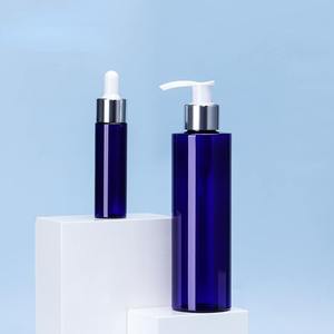 Empty Cosmetic Blue Flat Shoulder 100ml <b>200ml</b> 250ml PET Plastic Skincare Body Serum Lotion Pump <b>Bottles</b> - Product Image 5