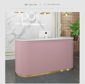 Modern <b>Simple</b> Luxury Spa Office Bakery Front Reception <b>Desk</b> Counter for Clothes Store Beauty Salon Studio Reception Curved <b>Desk</b> - Product Image 4