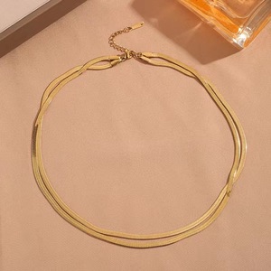 Joyería de acero inoxidable al por mayor, collar clásico de cadena de hueso de serpiente doble, collar de cadena de serpiente de hoja laminada - Product Image 4