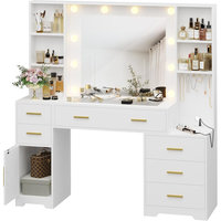 Table de maquillage de luxe moderne pour chambre à coucher avec miroir LED et tiroir lumineux, coiffeuse pour chambre