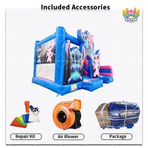 Château gonflable commercial d'extérieur en PVC, motif Stitch, avec toboggan, pour location événementielle et enfants - Product Image 2