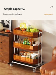 <span class=keywords><strong>Table</strong></span> basse en bois mobile de nouveau type, salon, chariot de rangement à trois niveaux, luxe léger, <span class=keywords><strong>esthétique</strong></span> élevée - Product Image 3